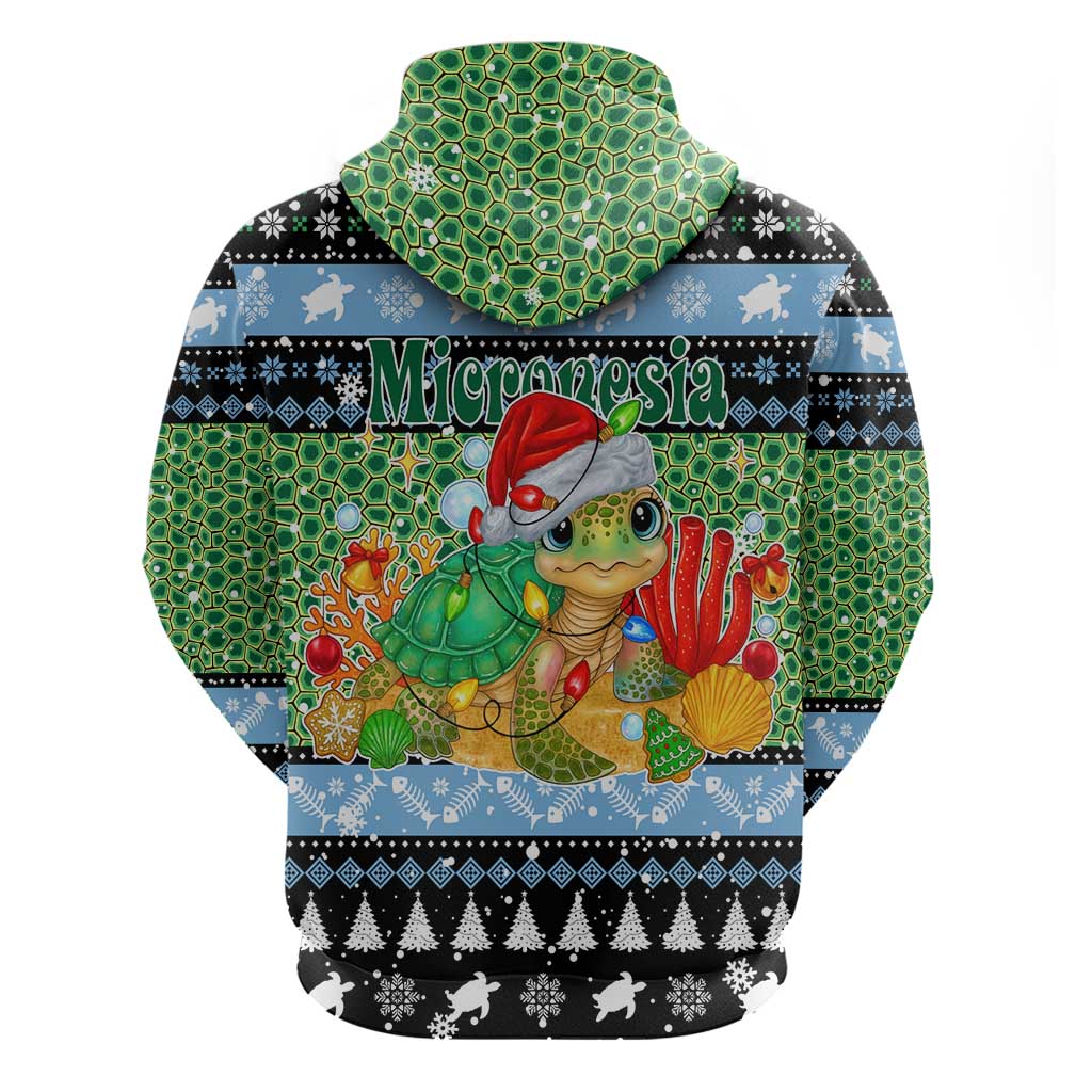 Micronesia Christmas Zip Hoodie with Santa Turtle Coral Reef and Holiday Ocean Pattern TS04 - Polynesian Pride