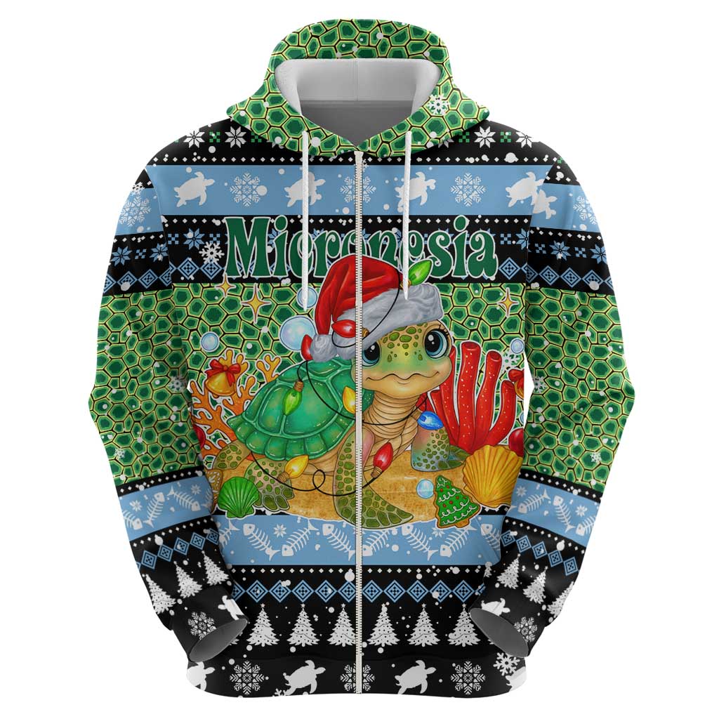 Micronesia Christmas Zip Hoodie with Santa Turtle Coral Reef and Holiday Ocean Pattern TS04 - Polynesian Pride
