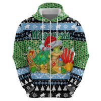 Micronesia Christmas Zip Hoodie with Santa Turtle Coral Reef and Holiday Ocean Pattern TS04 - Polynesian Pride