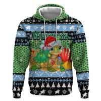 Micronesia Christmas Zip Hoodie with Santa Turtle Coral Reef and Holiday Ocean Pattern TS04 Pullover Hoodie Black Green - Polynesian Pride