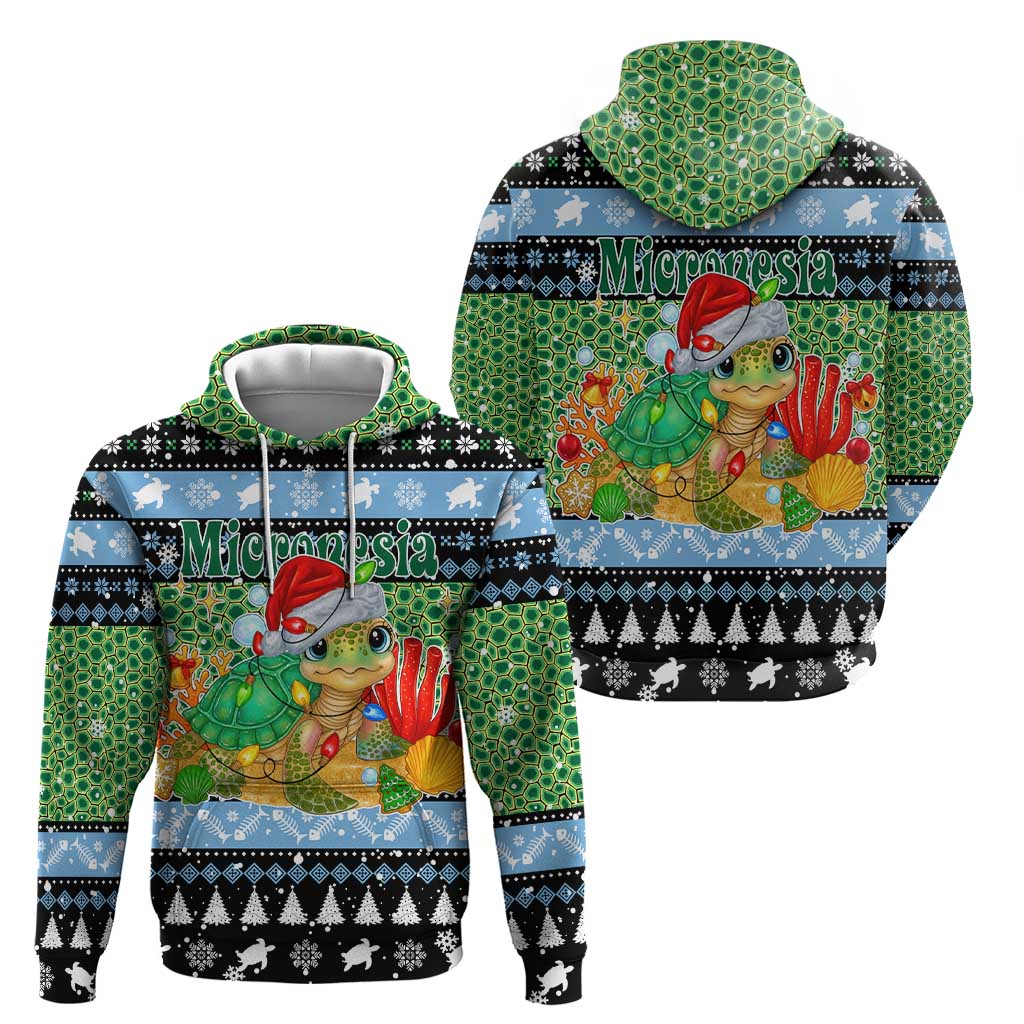 Micronesia Christmas Zip Hoodie with Santa Turtle Coral Reef and Holiday Ocean Pattern TS04 - Polynesian Pride