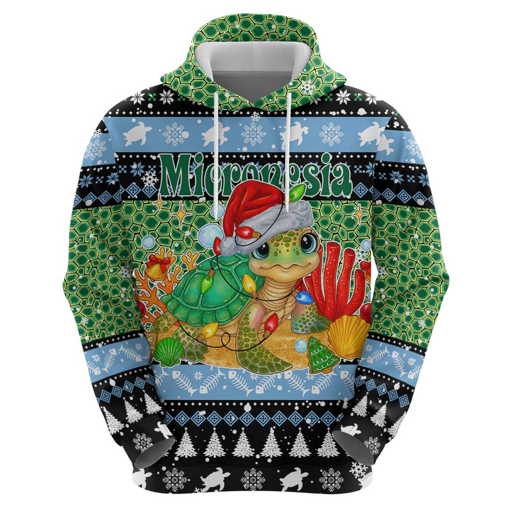 Micronesia Christmas Zip Hoodie with Santa Turtle Coral Reef and Holiday Ocean Pattern TS04 - Polynesian Pride