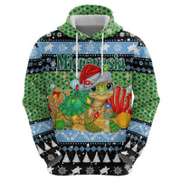 Micronesia Christmas Zip Hoodie with Santa Turtle Coral Reef and Holiday Ocean Pattern TS04 - Polynesian Pride