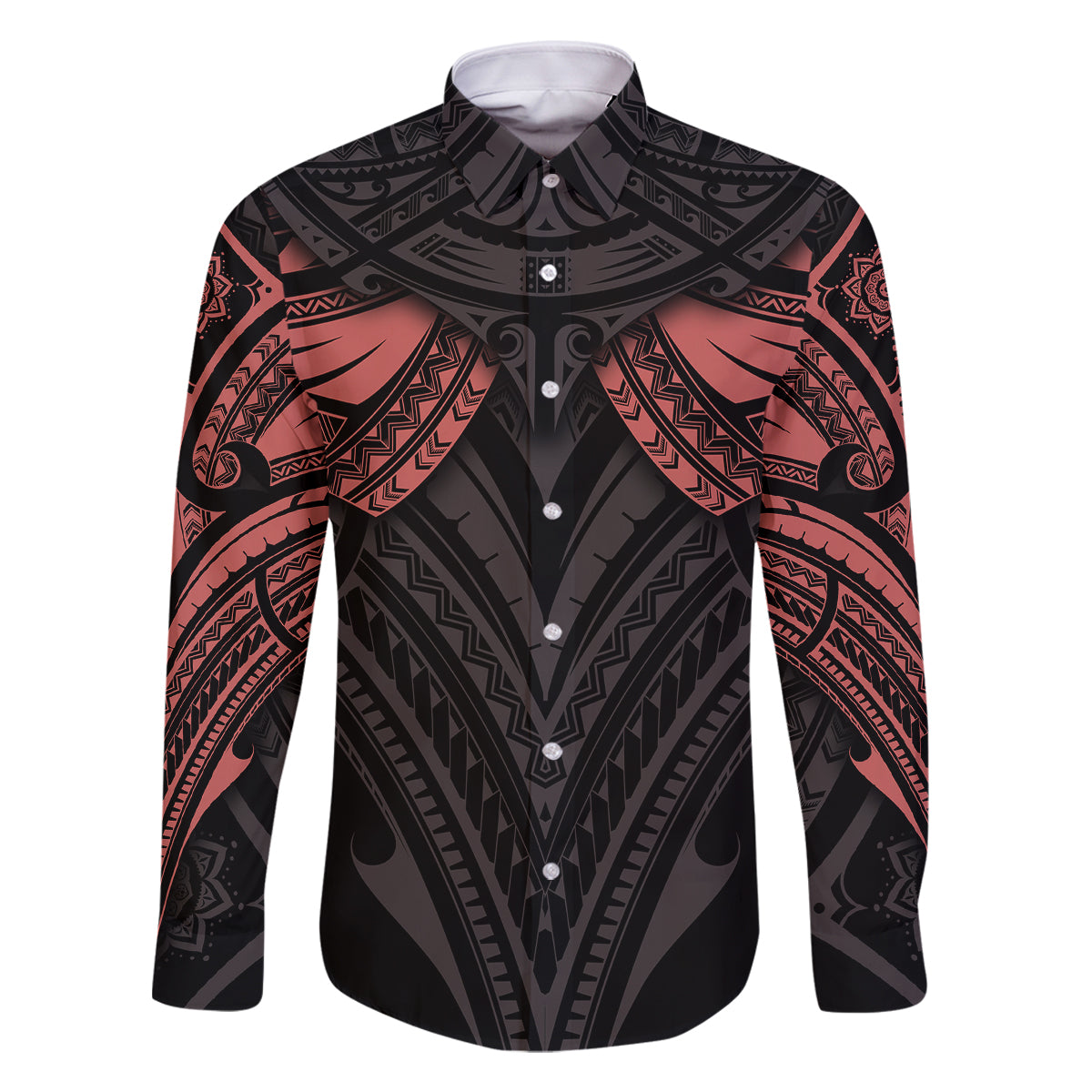 Feminine Polynesian Family Matching Off Shoulder Maxi Dress and Hawaiian Shirt Mandala Tattoo Style TS04 Dad's Shirt - Long Sleeve Black - Polynesian Pride