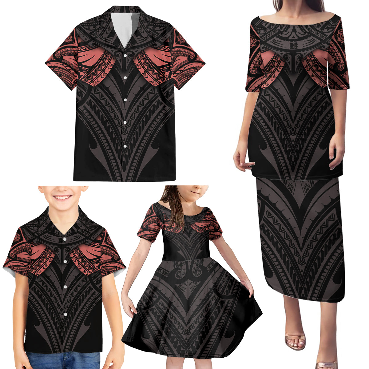 Feminine Polynesian Family Matching Puletasi Dress and Hawaiian Shirt Mandala Tattoo Style TS04 - Polynesian Pride