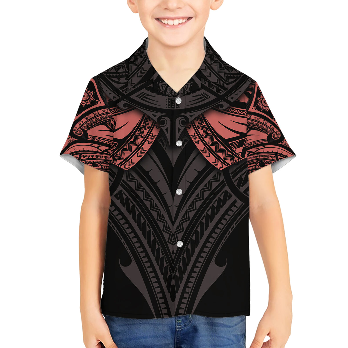 Feminine Polynesian Family Matching Short Sleeve Bodycon Dress and Hawaiian Shirt Mandala Tattoo Style TS04 Son's Shirt Black - Polynesian Pride