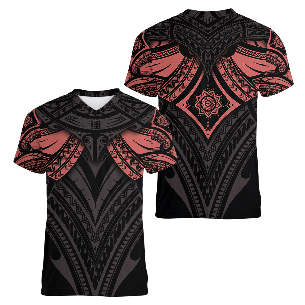 Feminine Polynesian Women V Neck T Shirt Mandala Tattoo Style TS04 - Polynesian Pride