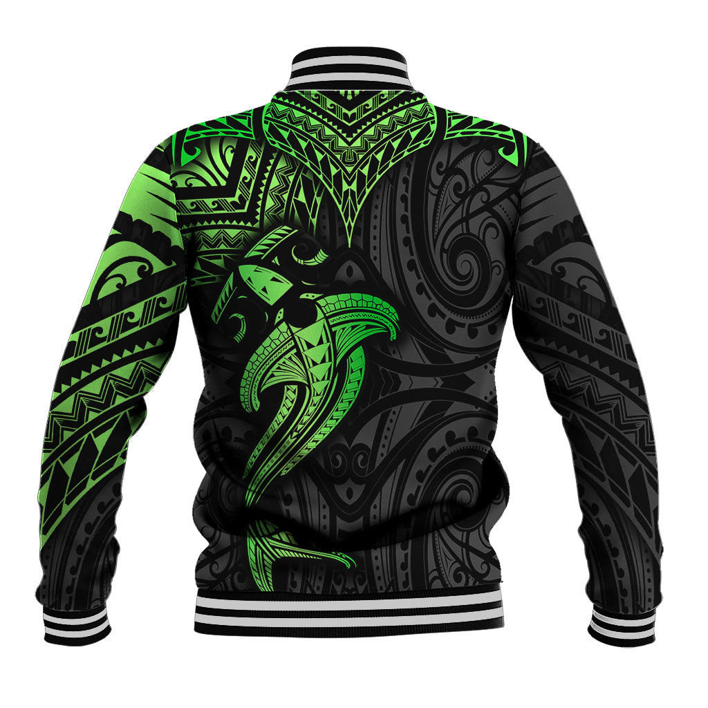 Polynesian Baseball Jacket Hammerhead Shark Tribal Pattern Black Green Version TS04 - Polynesian Pride