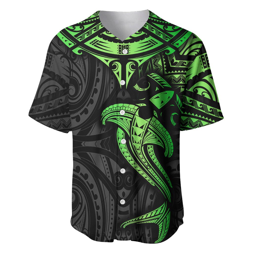 Polynesian Baseball Jersey Hammerhead Shark Tribal Pattern Black Green Version TS04 Black/Green - Polynesian Pride