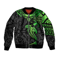 Polynesian Bomber Jacket Hammerhead Shark Tribal Pattern Black Green Version TS04 Unisex Black Green - Polynesian Pride