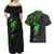 Polynesian Couples Matching Off Shoulder Maxi Dress and Hawaiian Shirt Hammerhead Shark Tribal Pattern Black Green Version TS04 - Polynesian Pride