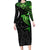 Polynesian Family Matching Long Sleeve Bodycon Dress and Hawaiian Shirt Hammerhead Shark Tribal Pattern Black Green Version TS04 Mom's Dress Black/Green - Polynesian Pride