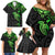 Polynesian Family Matching Off Shoulder Short Dress and Hawaiian Shirt Hammerhead Shark Tribal Pattern Black Green Version TS04 - Polynesian Pride