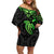 Polynesian Family Matching Off Shoulder Short Dress and Hawaiian Shirt Hammerhead Shark Tribal Pattern Black Green Version TS04 Mom's Dress Black/Green - Polynesian Pride