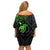 Polynesian Family Matching Off Shoulder Short Dress and Hawaiian Shirt Hammerhead Shark Tribal Pattern Black Green Version TS04 - Polynesian Pride