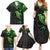 Polynesian Family Matching Summer Maxi Dress and Hawaiian Shirt Hammerhead Shark Tribal Pattern Black Green Version TS04 - Polynesian Pride