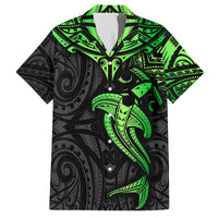 Polynesian Family Matching Tank Maxi Dress and Hawaiian Shirt Hammerhead Shark Tribal Pattern Black Green Version TS04 Dad's Shirt - Short Sleeve Black Green - Polynesian Pride