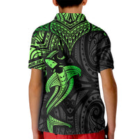 Polynesian Kid Polo Shirt Hammerhead Shark Tribal Pattern Black Green Version TS04 - Polynesian Pride