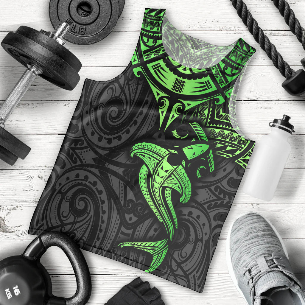 Polynesian Men Tank Top Hammerhead Shark Tribal Pattern Black Green Version TS04 Black/Green - Polynesian Pride