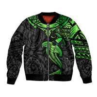 Polynesian Sleeve Zip Bomber Jacket Hammerhead Shark Tribal Pattern Black Green Version TS04 Unisex Black Green - Polynesian Pride