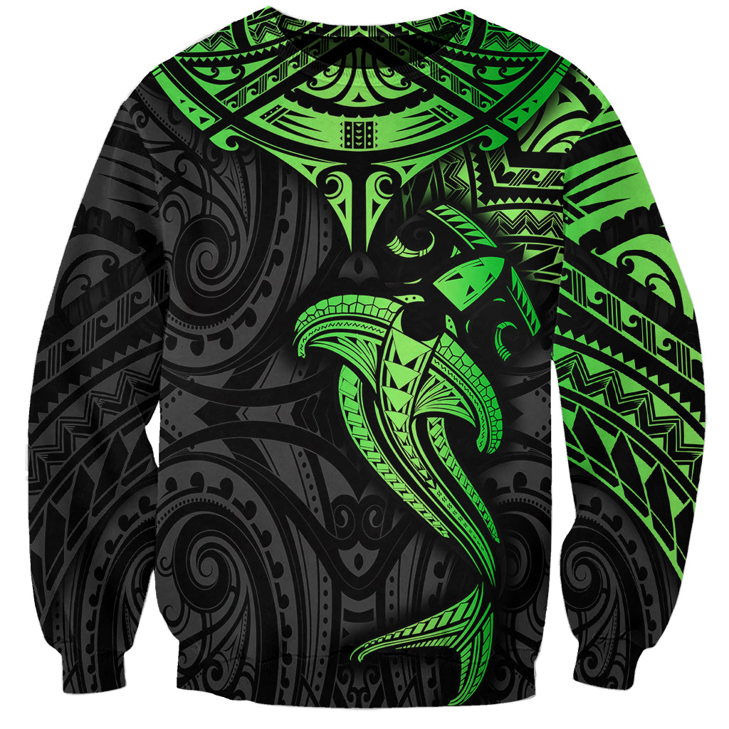 Polynesian Sweatshirt Hammerhead Shark Tribal Pattern Black Green Version TS04 Unisex Black Green - Polynesian Pride
