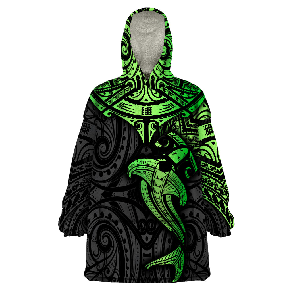 Polynesian Wearable Blanket Hoodie Hammerhead Shark Tribal Pattern Black Green Version TS04 One Size Black/Green - Polynesian Pride