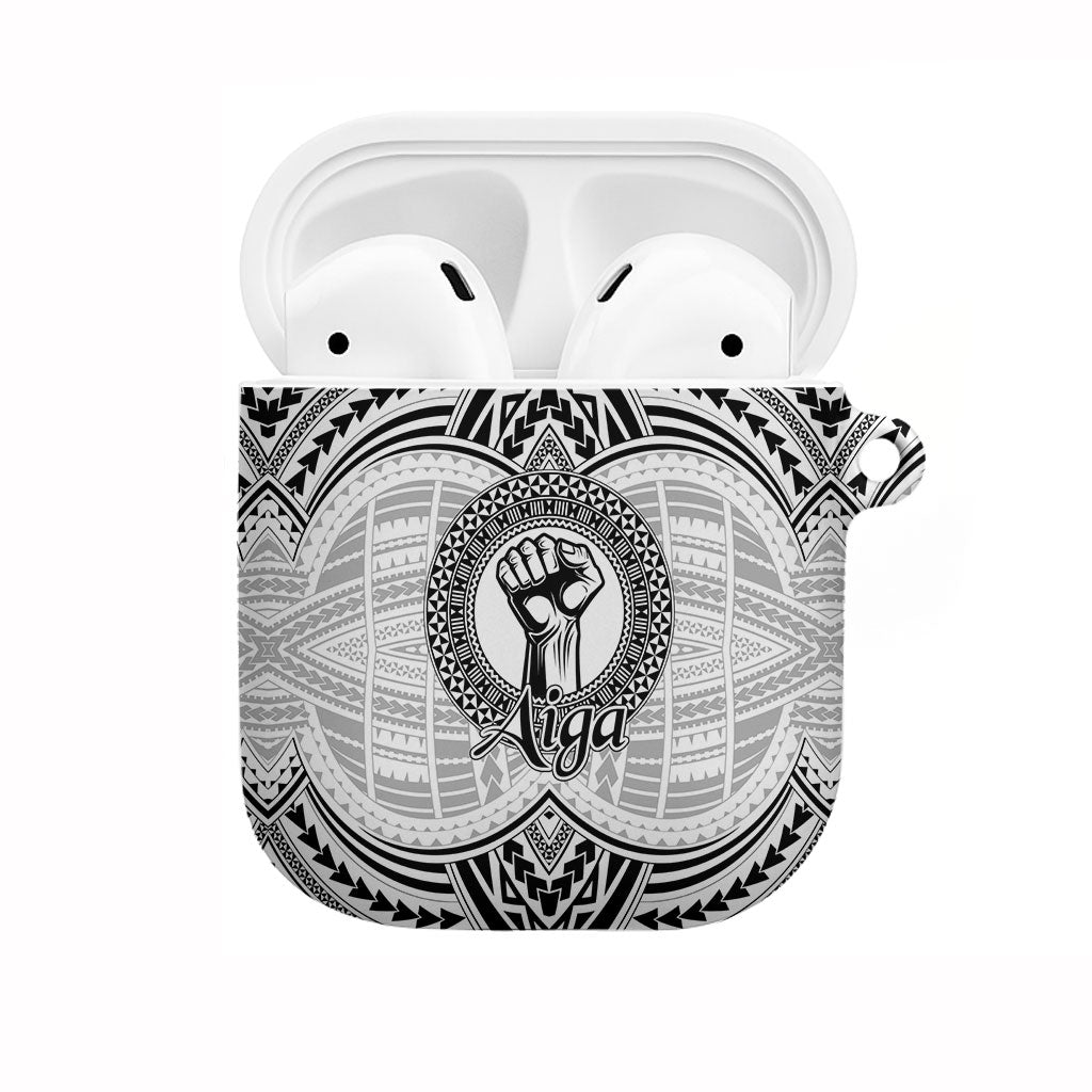 Aiga Samoa Raised Fist AirPods Case Polynesian Tribal Tattoo Art Family Pride TS04 White Black - Polynesian Pride