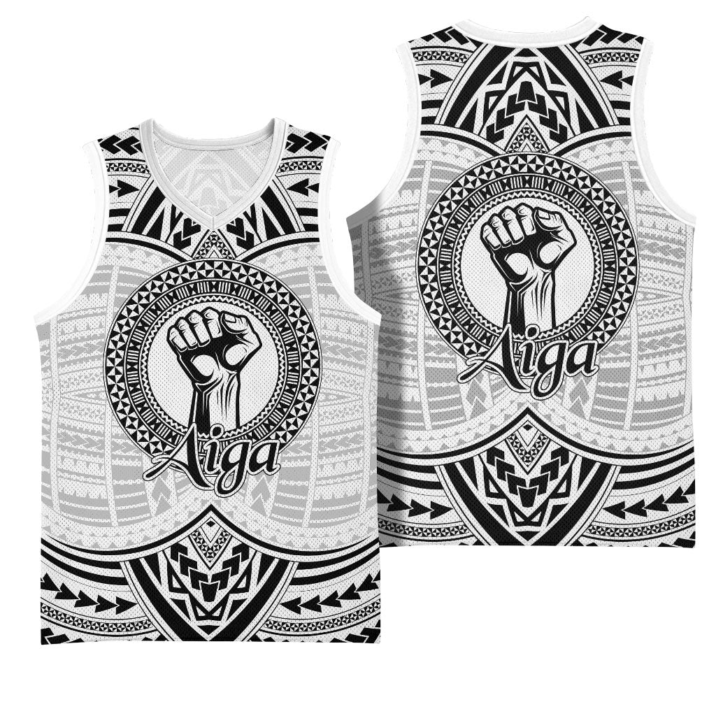 Aiga Samoa Raised Fist Basketball Jersey Polynesian Tribal Tattoo Art Family Pride TS04 - Polynesian Pride