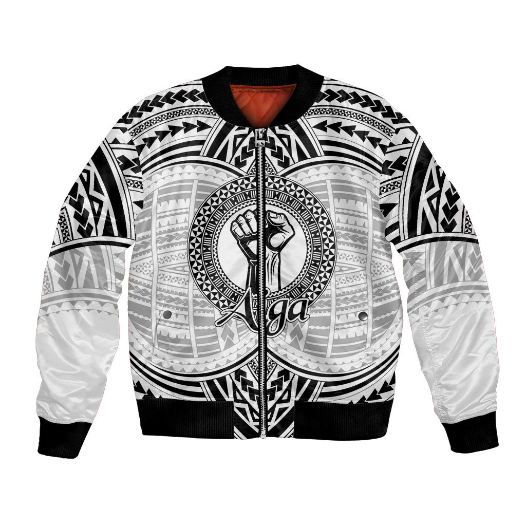 Aiga Samoa Raised Fist Bomber Jacket Polynesian Tribal Tattoo Art Family Pride