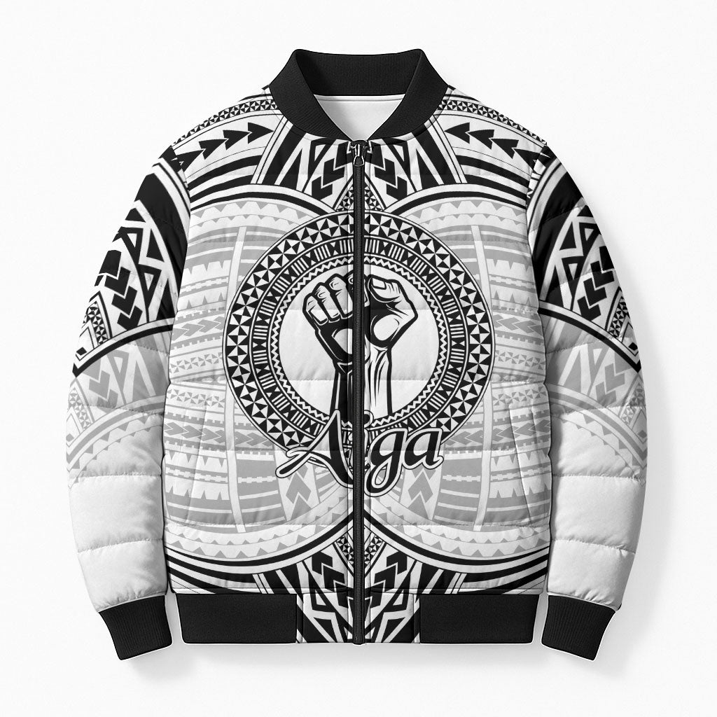 Aiga Samoa Raised Fist Bomber Puffer Jacket Polynesian Tribal Tattoo Art Family Pride