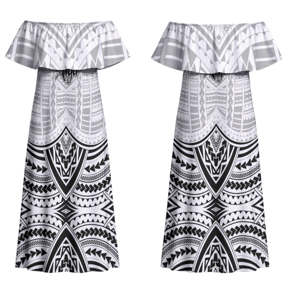 Aiga Samoa Raised Fist Couples Matching Off Shoulder Maxi Dress and Long Sleeve Button Shirt Polynesian Tribal Tattoo Art Family Pride TS04 - Polynesian Pride