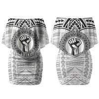 Aiga Samoa Raised Fist Couples Matching Off Shoulder Short Dress and Long Sleeve Button Shirt Polynesian Tribal Tattoo Art Family Pride TS04 - Polynesian Pride