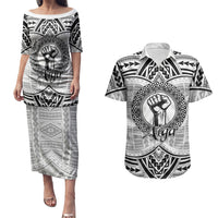 Aiga Samoa Raised Fist Couples Matching Puletasi and Hawaiian Shirt Polynesian Tribal Tattoo Art Family Pride TS04 White Black - Polynesian Pride