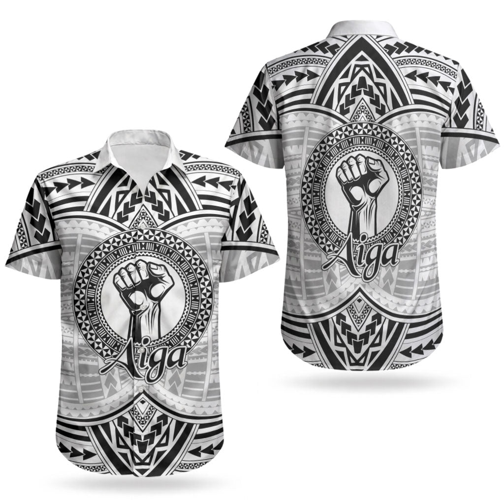 Aiga Samoa Raised Fist Couples Matching Puletasi and Hawaiian Shirt Polynesian Tribal Tattoo Art Family Pride TS04 - Polynesian Pride