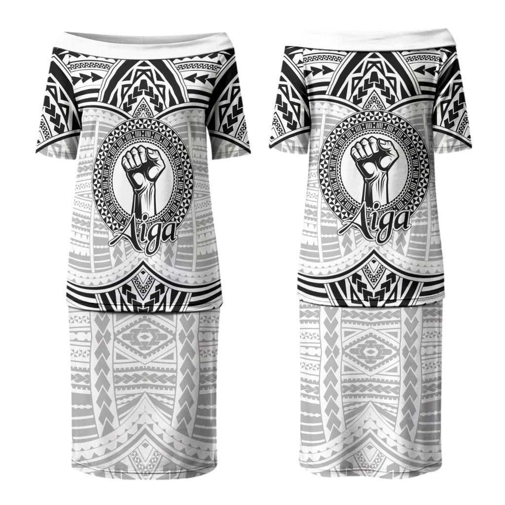 Aiga Samoa Raised Fist Couples Matching Puletasi and Hawaiian Shirt Polynesian Tribal Tattoo Art Family Pride TS04 - Polynesian Pride