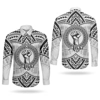 Aiga Samoa Raised Fist Couples Matching Summer Maxi Dress and Long Sleeve Button Shirt Polynesian Tribal Tattoo Art Family Pride TS04 - Polynesian Pride