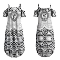Aiga Samoa Raised Fist Couples Matching Summer Maxi Dress and Long Sleeve Button Shirt Polynesian Tribal Tattoo Art Family Pride TS04 - Polynesian Pride