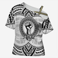 Aiga Samoa Raised Fist Cross Shoulder Shirt Polynesian Tribal Tattoo Art Family Pride TS04 Female White Black - Polynesian Pride
