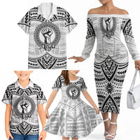 Aiga Samoa Raised Fist Family Matching Off The Shoulder Long Sleeve Dress and Hawaiian Shirt Polynesian Tribal Tattoo Art Family Pride TS04 - Polynesian Pride