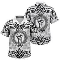 Aiga Samoa Raised Fist Family Matching Short Sleeve Bodycon Dress and Hawaiian Shirt Polynesian Tribal Tattoo Art Family Pride TS04 Son's Shirt White Black - Polynesian Pride