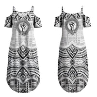 Aiga Samoa Raised Fist Family Matching Summer Maxi Dress and Hawaiian Shirt Polynesian Tribal Tattoo Art Family Pride TS04 Mom's Dress White Black - Polynesian Pride