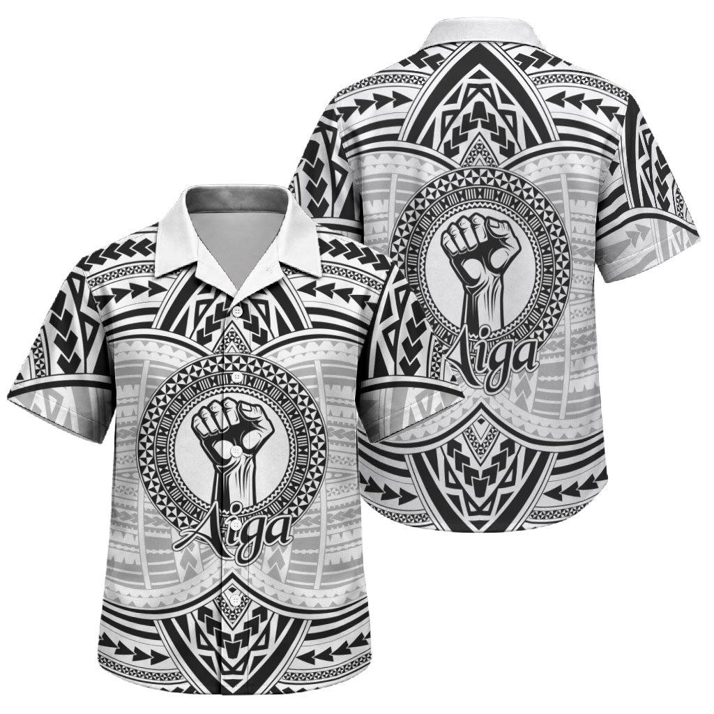 Aiga Samoa Raised Fist Family Matching Summer Maxi Dress and Hawaiian Shirt Polynesian Tribal Tattoo Art Family Pride TS04 Son's Shirt White Black - Polynesian Pride