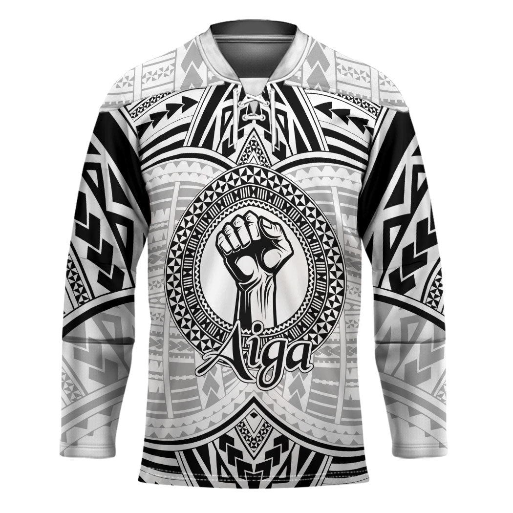 Aiga Samoa Raised Fist Hockey Jersey Polynesian Tribal Tattoo Art Family Pride