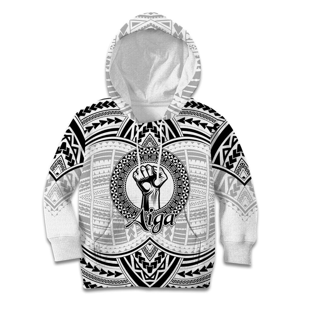 Aiga Samoa Raised Fist Kid Hoodie Polynesian Tribal Tattoo Art Family Pride TS04 Hoodie White Black - Polynesian Pride