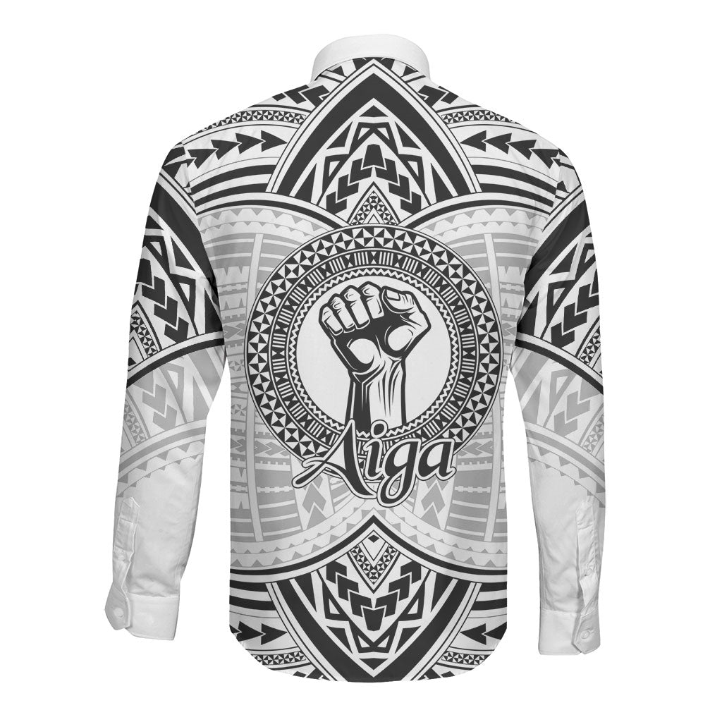 Aiga Samoa Raised Fist Long Sleeve Button Shirt Polynesian Tribal Tattoo Art Family Pride TS04 - Polynesian Pride