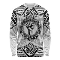 Aiga Samoa Raised Fist Long Sleeve Shirt Polynesian Tribal Tattoo Art Family Pride TS04 Unisex White Black - Polynesian Pride