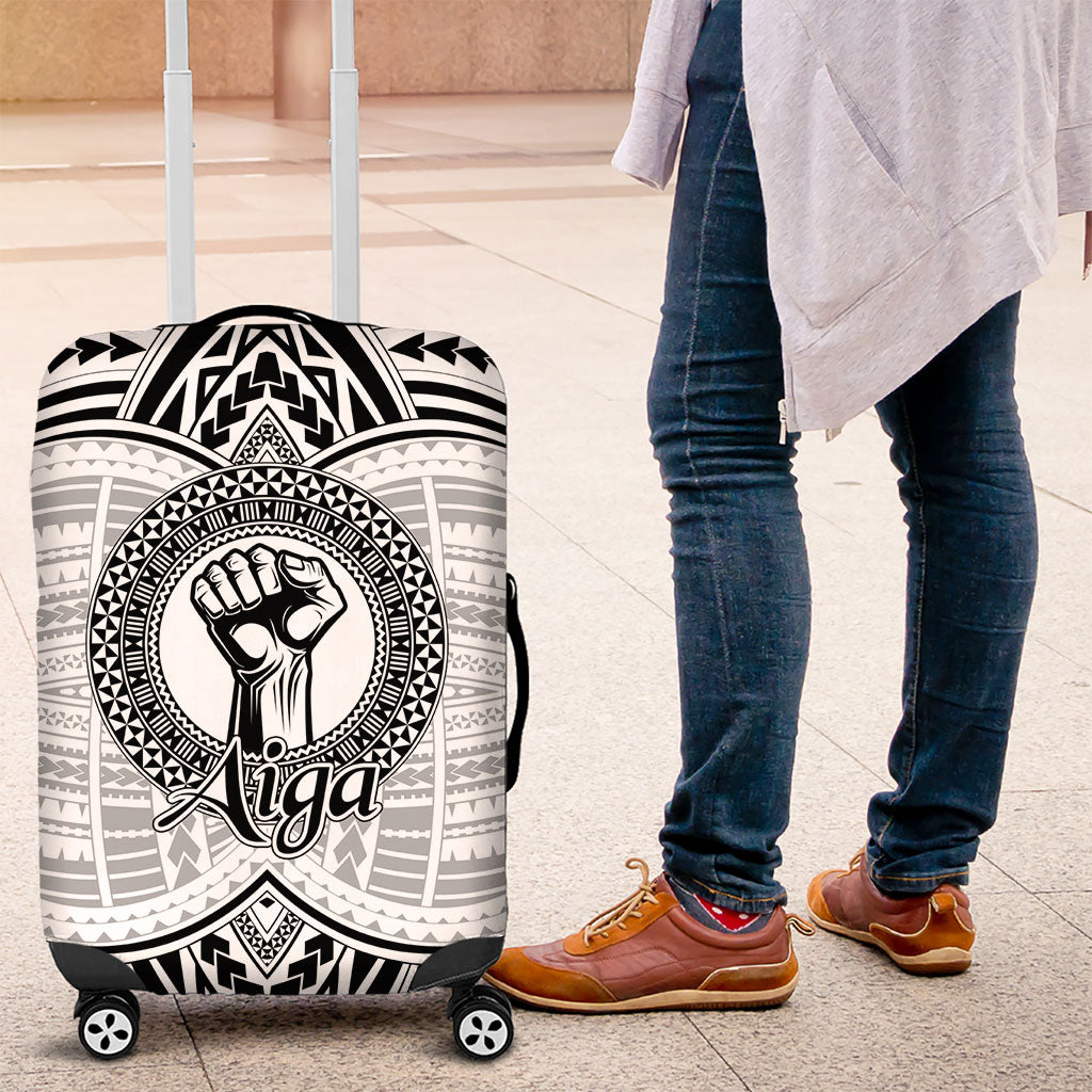 Aiga Samoa Raised Fist Luggage Cover Polynesian Tribal Tattoo Art Family Pride TS04 White Black - Polynesian Pride