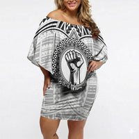Aiga Samoa Raised Fist Off Shoulder Short Dress Polynesian Tribal Tattoo Art Family Pride TS04 Women White Black - Polynesian Pride