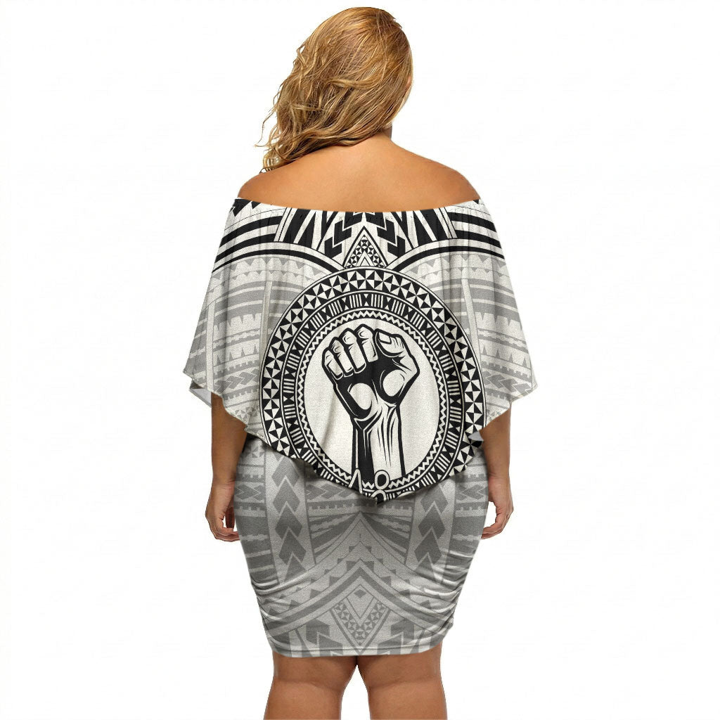Aiga Samoa Raised Fist Off Shoulder Short Dress Polynesian Tribal Tattoo Art Family Pride TS04 - Polynesian Pride