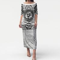 Aiga Samoa Raised Fist Puletasi Polynesian Tribal Tattoo Art Family Pride TS04 Long Dress White Black - Polynesian Pride